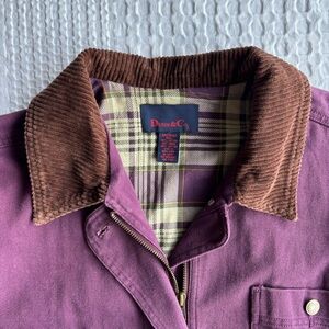 Denim & Co Cotton Twill Field Jacket Women’s M Fuchsia Corduroy Trim Plaid Lined